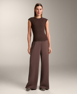 Oysho Футболка с короткими рукавами в рубчик из хлопка и модала, коричневый