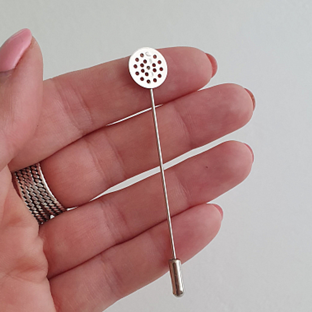 Основа - игла пин для броши с Кругом (12 мм) НИКЕЛЬ