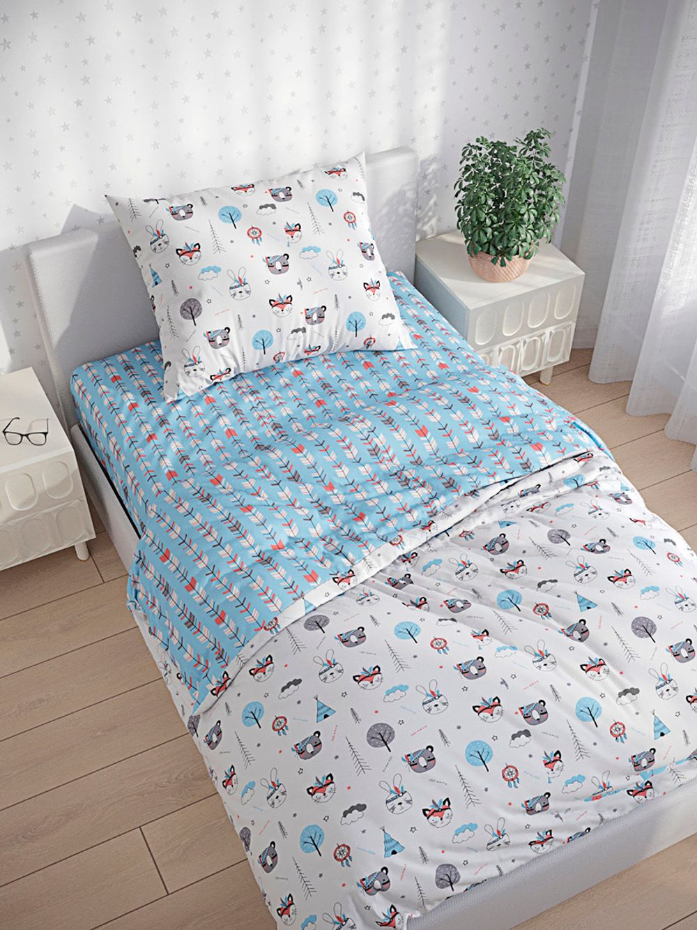 Простынь на резинке бязь Сказка "Индейцы (компаньон)" 90x200 см