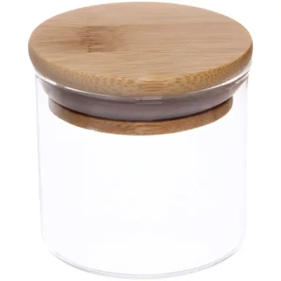 Банка для продуктов стеклянная 100мл «Хай-Тек» с бамбуковой крышкой 6,5*7см