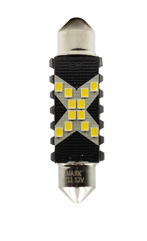 Лампа светодиодная 12V T11x41 SV8.5 белый 12 SMD с обманкой 2 шт. блистер Маяк
