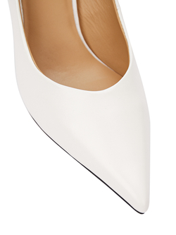 Женские туфли кожаные белые с каблуком со стразами