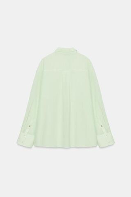 ZARA РУБАШКА ОВЕРСАЙЗ С КАРМАНОМ, БЕЛЫЙ/ЗЕЛЕНЫЙ