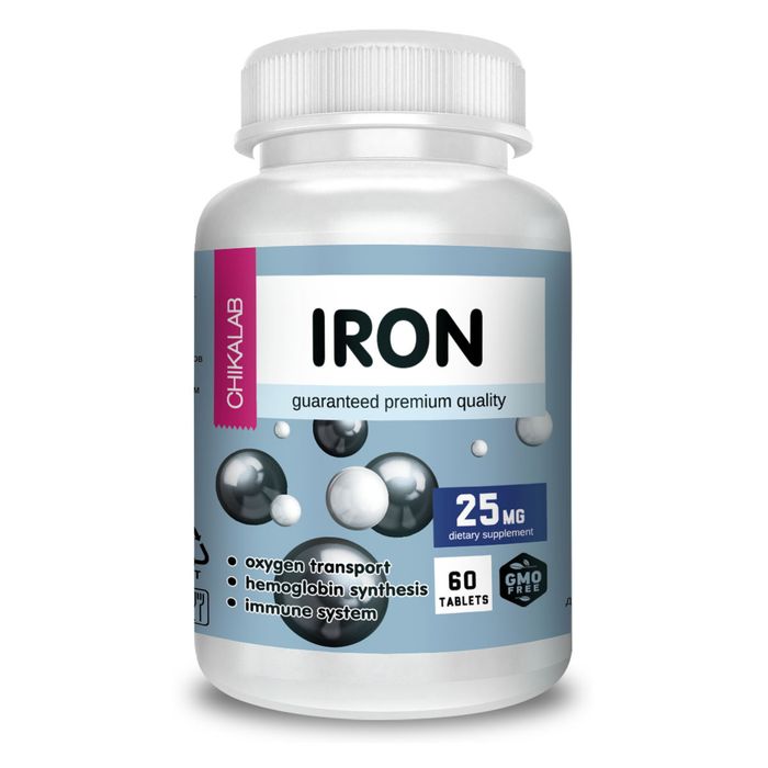 Железо, Iron, Chikalab, 60 таблеток