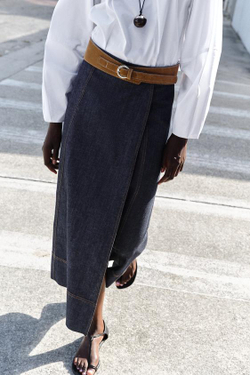 ZARA ДЖИНСОВАЯ ЮБКА Z1975 МИДИ С ПОЯСОМ, СИНИЙ