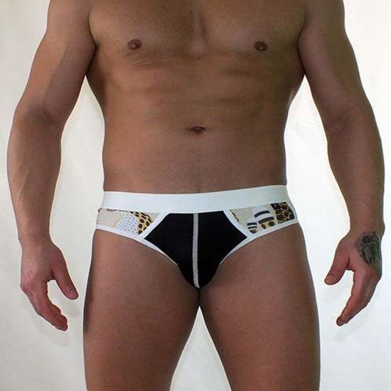 Мужские трусы брифы черные с бежевыми вставками Van Baam