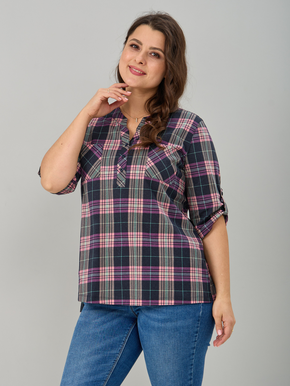 Блузка БЛ-131/клетка-баклажан