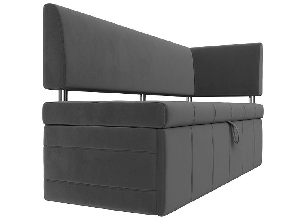 Диван кухонный прямой Стоун с углом правый, Серый, Велюр, 107270