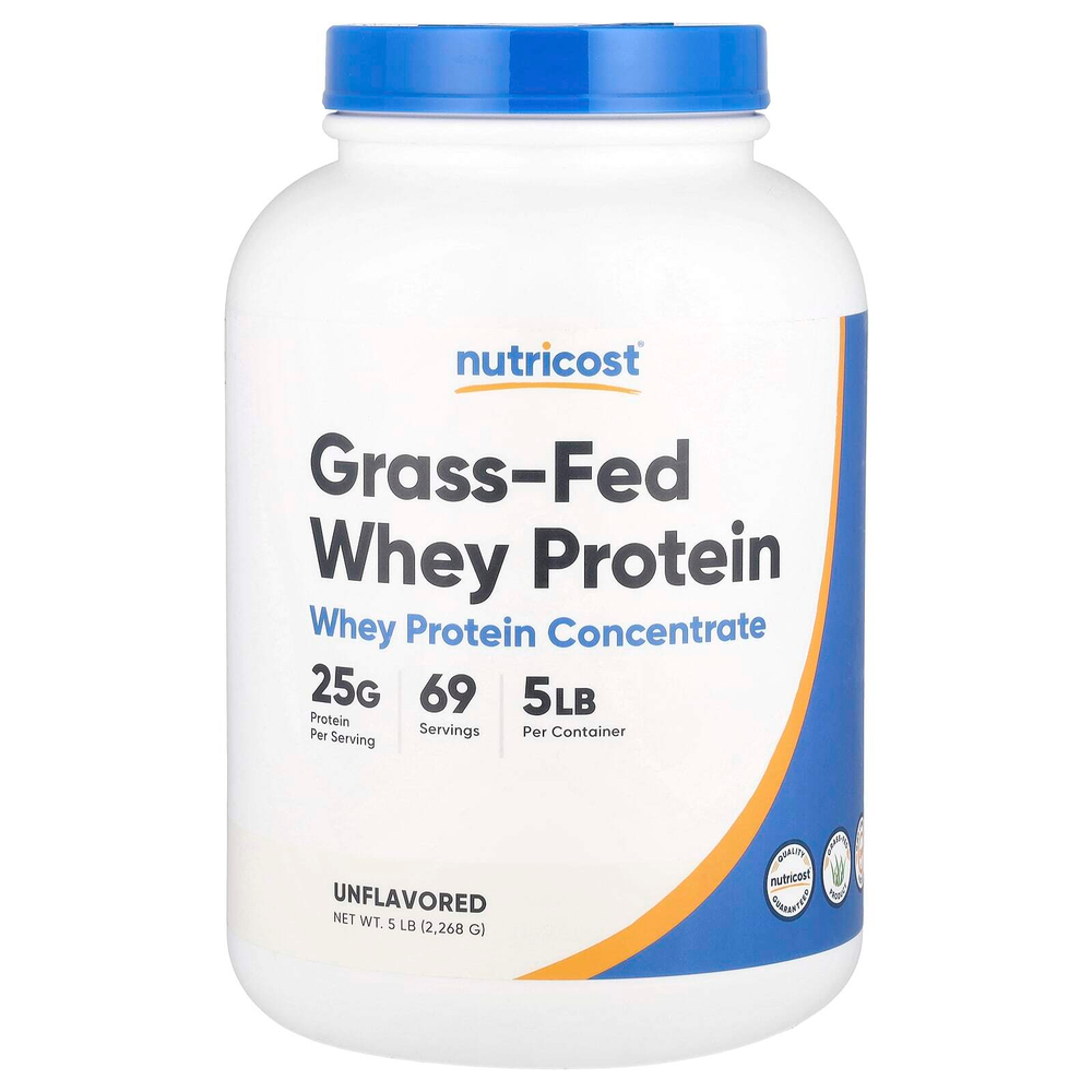 Nutricost, Концентрат сывороточного протеина травяного откорма, без добавок, 2268 г (5 фунтов)