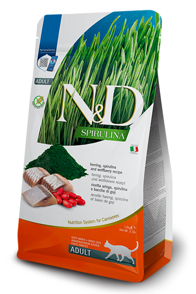 Сухой корм Farmina N&amp;D SPIRULINA для взрослых кошек, с сельдью - 1,5 кг