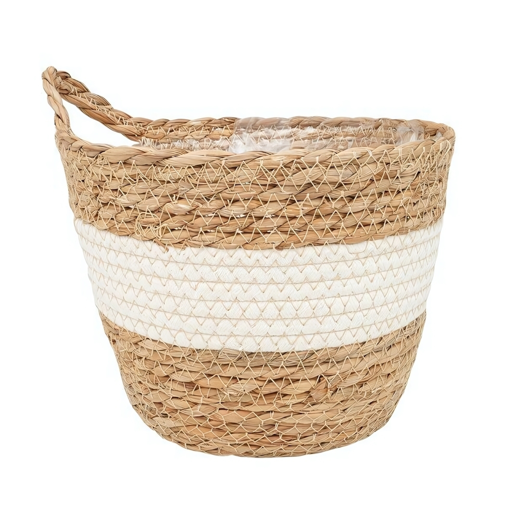 Кашпо плетеное "Танзания" с ручкой, 4,5л внешний размер Д215 Ш215 В188, натуральный, белый