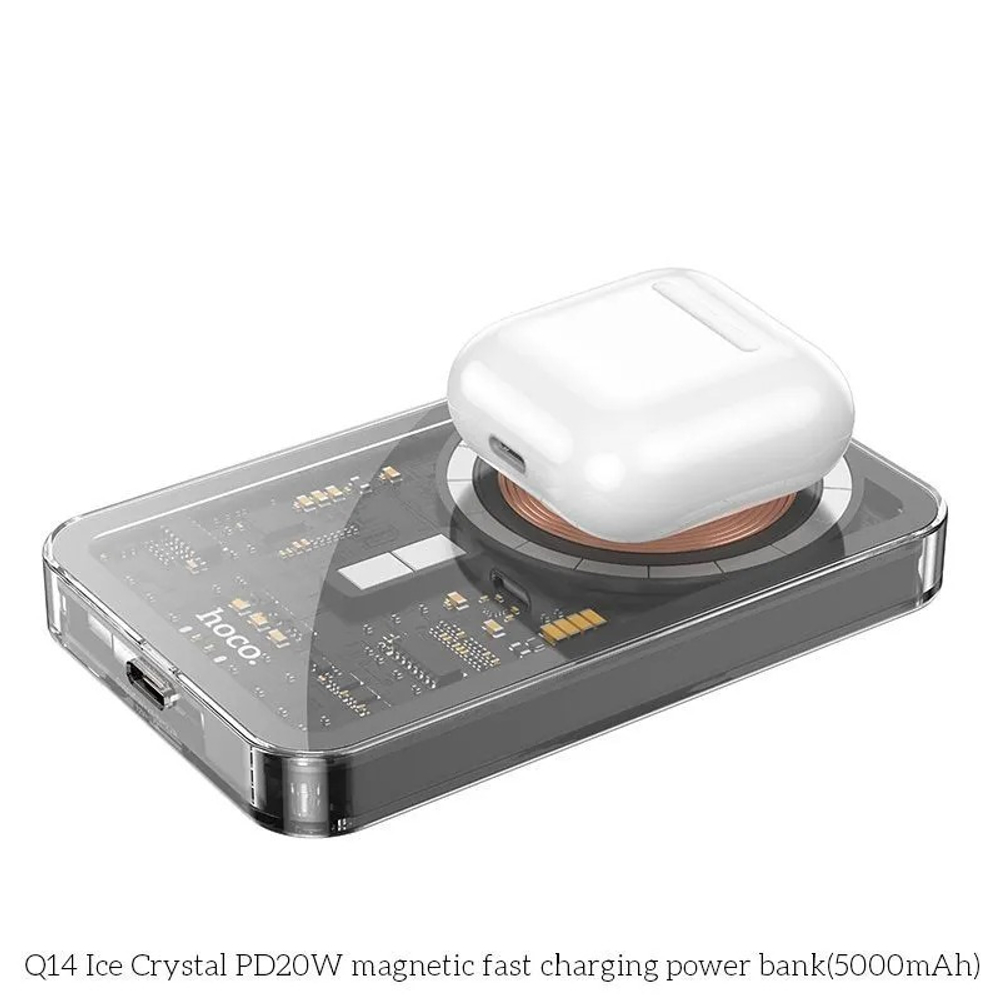 Внешний аккумулятор Hoco Q14 5000 mAh (20W, PD, Беспроводная 15W, Magsafe, Type-C, LED) Черный