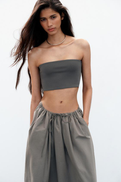 ZARA КОМБИНИРОВАННАЯ ЮБКА-КЛЁШ МИДИ, МЯГКИЙ СЕРЫЙ