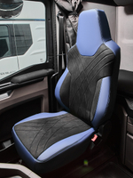 Чехлы Люкс MAN TGX, TGS с 2021 года без регулировки ремня безопасности водителя по высоте (экокожа, синий, черная вставка)