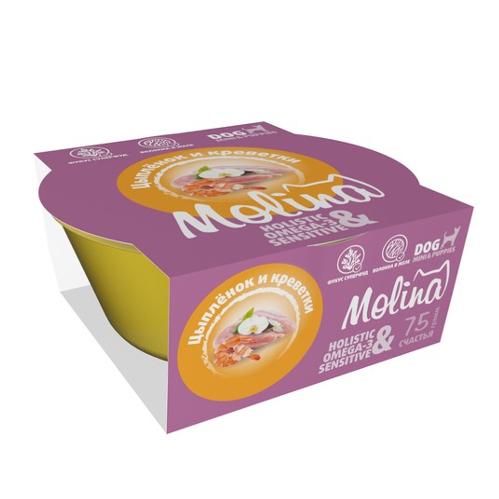 Ламистер для взрослых собак мини-пород Molina цыпленок и креветки в желе, 75 г 12шт