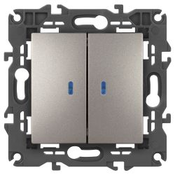 Выключатель ЭРА Elegance 14-1105-16 двойной с подсветкой, 10АХ-250В, титан