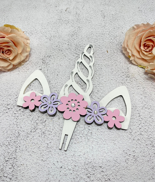 Топпер Рог Единорога окрашен на шпажке Розовый пастель-Сиреневый пастель