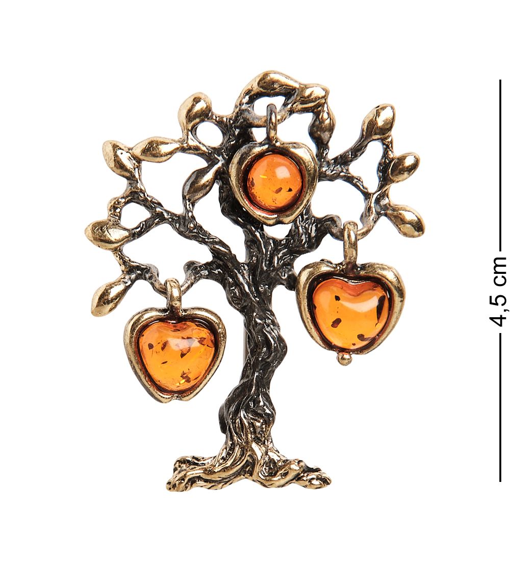 AM-2414 Брошь «Яблоня» (латунь, янтарь)