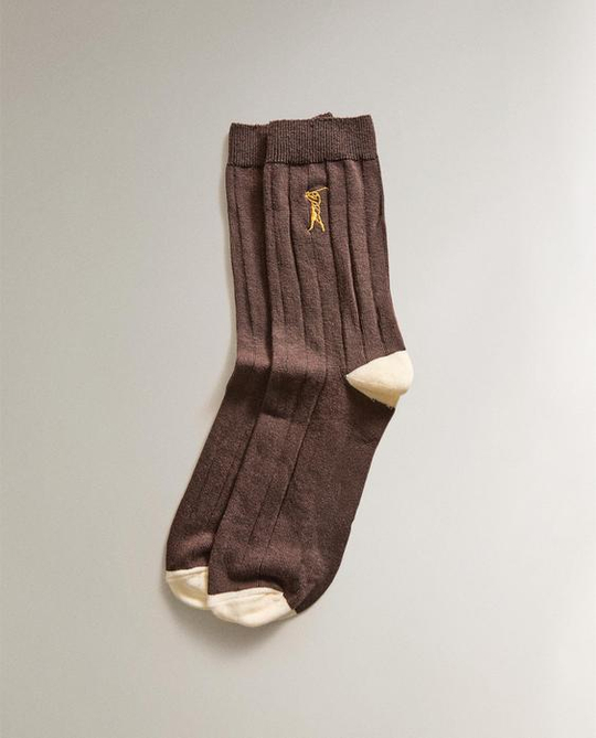ZARA HOME ХЛОПКОВЫЕ НОСКИ ДЛЯ ГОЛЬФА, КОРИЧНЕВЫЙ