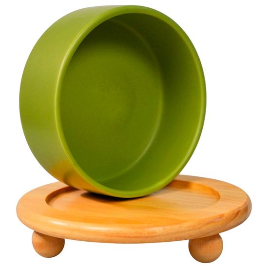Mr.Kranch Миска керамическая зеленая на бамбуковой подставке, 850мл