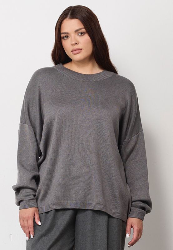 Джемпер вязаный с круглым вырезом, графит
