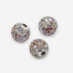 Бусина с разноцветными фианитами, 10мм, родирование