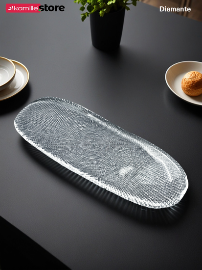 Блюдо овальное 32 см. из стекла, Diamante