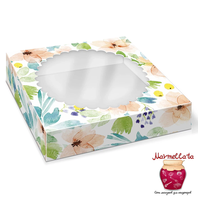 Упаковка для печенья и пряников моноблок 115*115*30 мм (Цветы акварель)