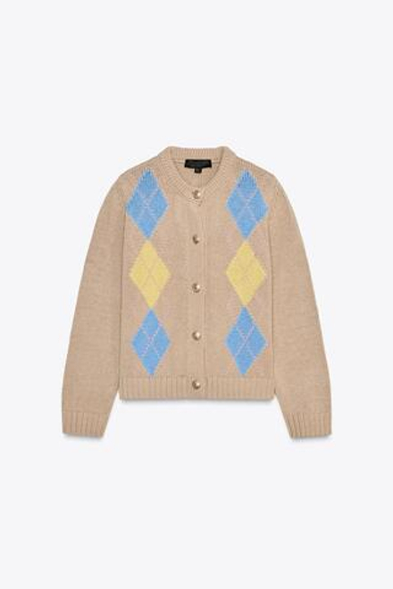 ZARA КАРДИГАН С УЗОРОМ «РОМБЫ», БЕЖЕВЫЙ