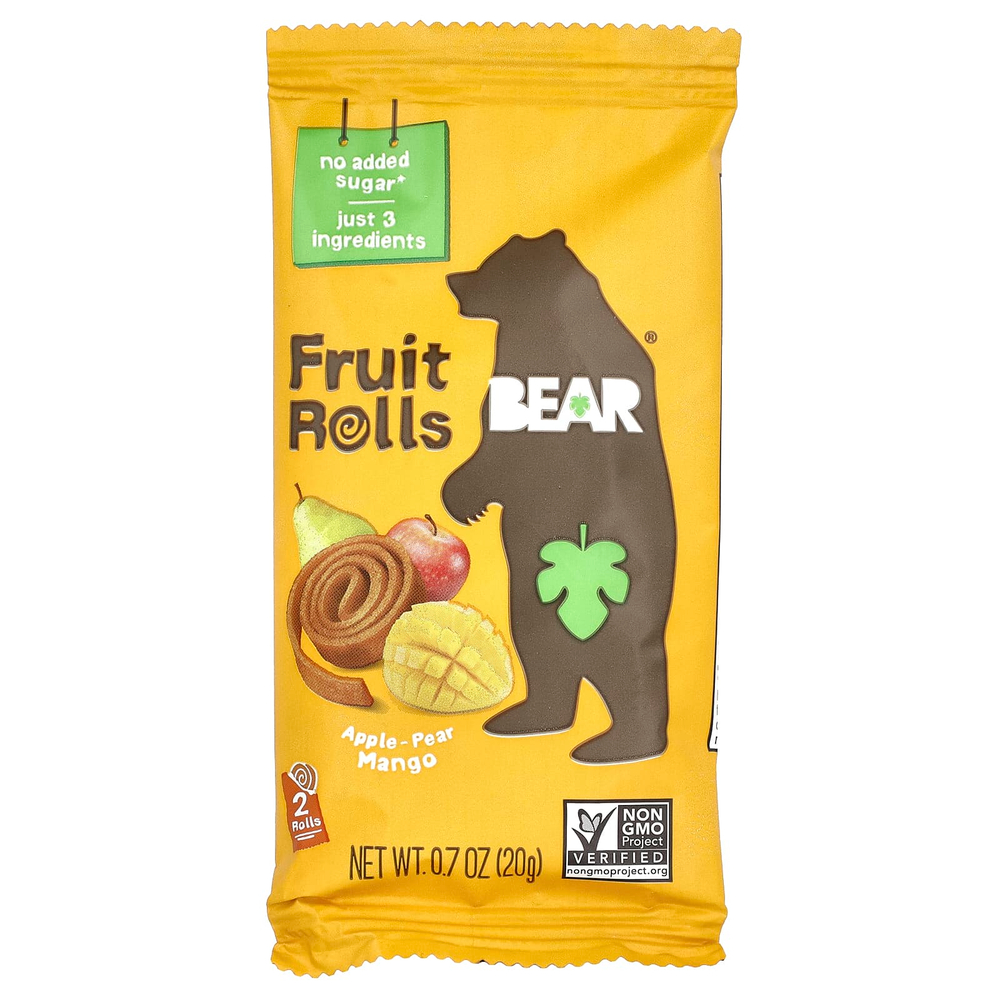 Bear, Fruit Rolls, яблоко-груша и манго, 5 пакетиков по 20 г (0,7 унции)
