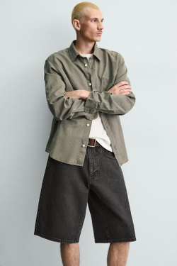 ZARA ДЖИНСОВЫЕ ШОРТЫ BAGGY FIT, УГОЛЬНЫЙ