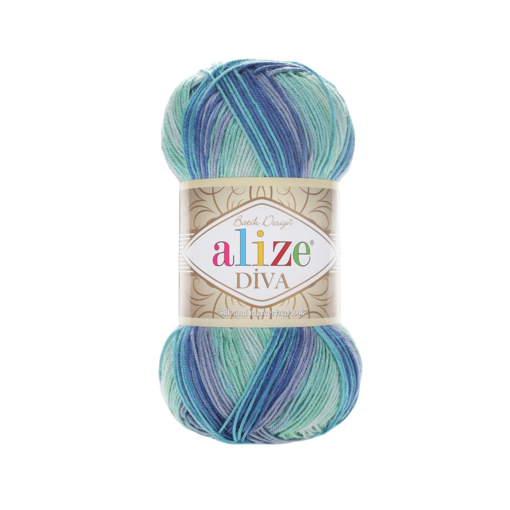 Дива батик (Diva batik) пряжа Alize 100%микрофибра (акрил) 5х100г/350м (1767 бирюза-синий-мята)
