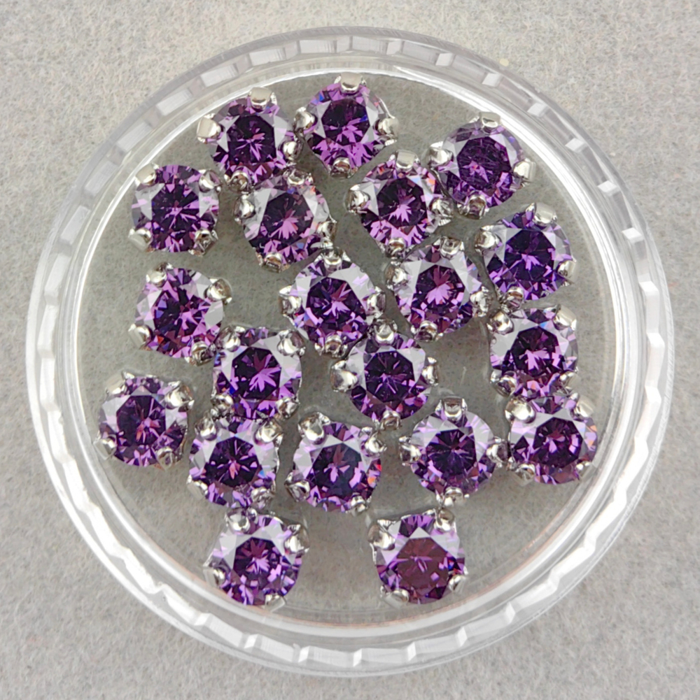 Фианиты шатоны в оправах, Amethyst/Rhodium