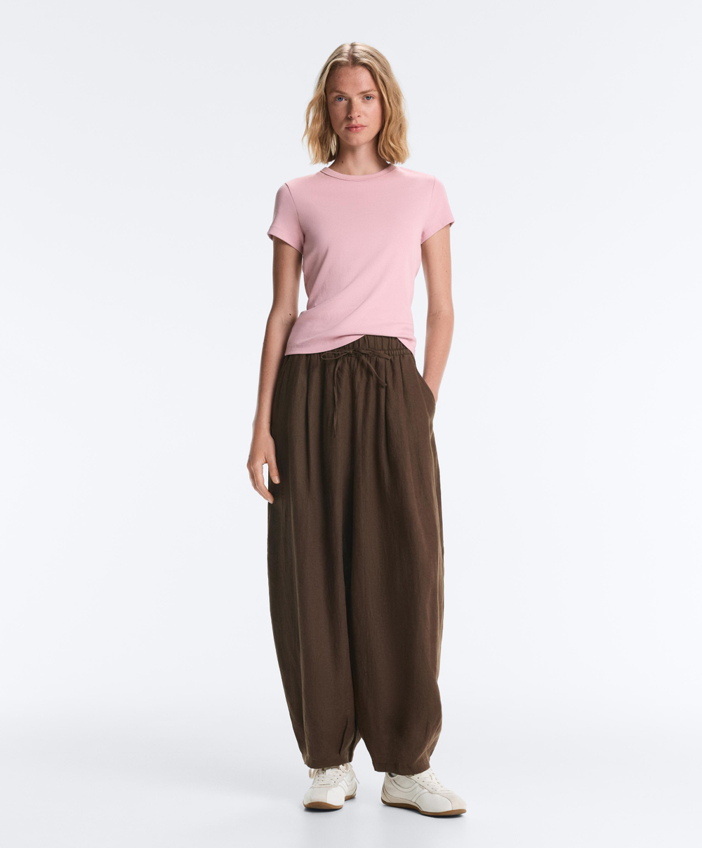Oysho Футболка Rib Fit из смесового хлопка, светло-розовый