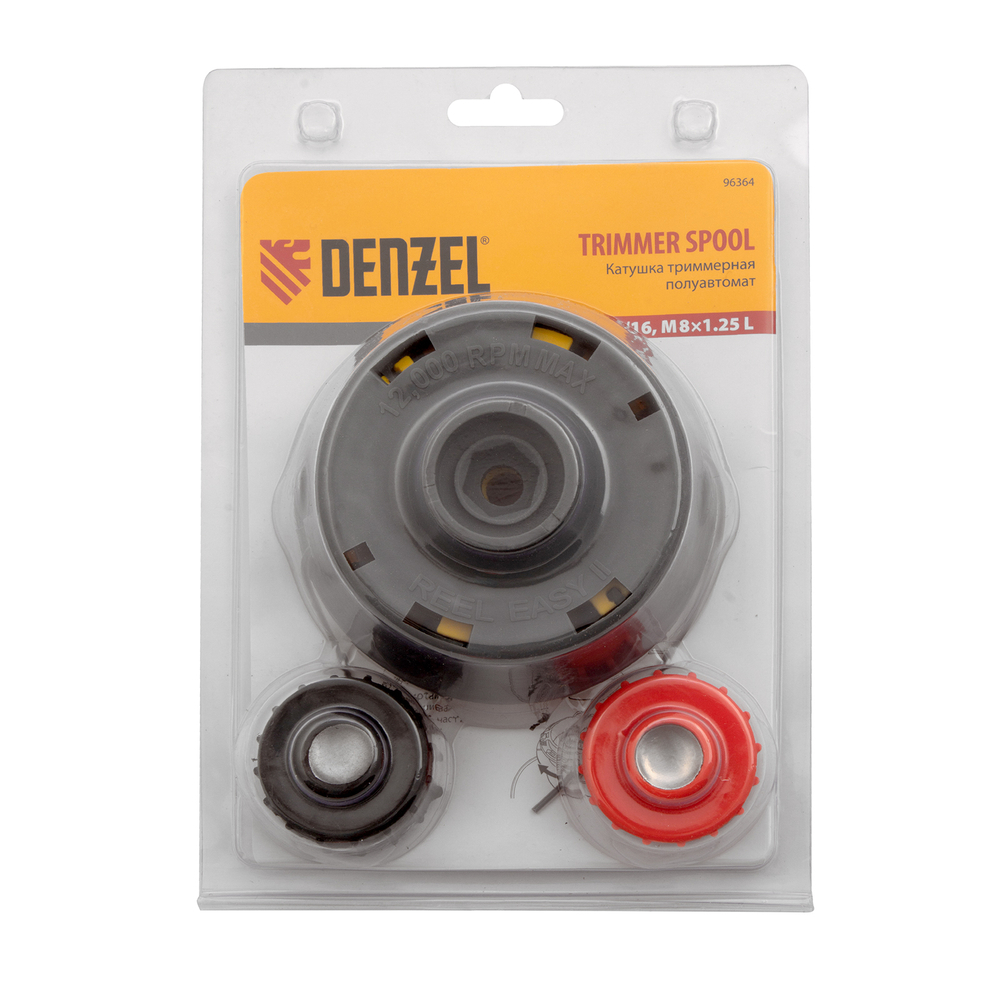Катушка триммерная полуавтомат, быстрая заправка, шестигранник HEX х 15/6, болт 5/16 левый, М8 левый Denzel