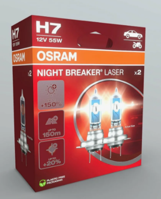 Автолампа H7 12V 55W (PX26d) Osram +150% NIGHT BREAKER LASER (64210NL-2HB) (карт уп) к-т ORIGINAL