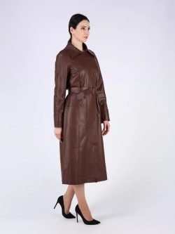 Кожаный тренч длинный с поясом плащ
