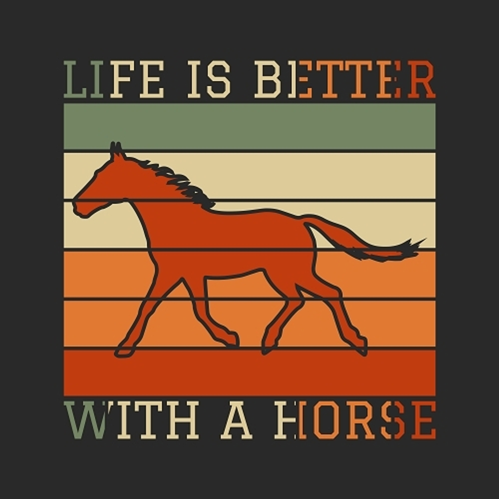 принт PewPewCat Life is better with a horse черный