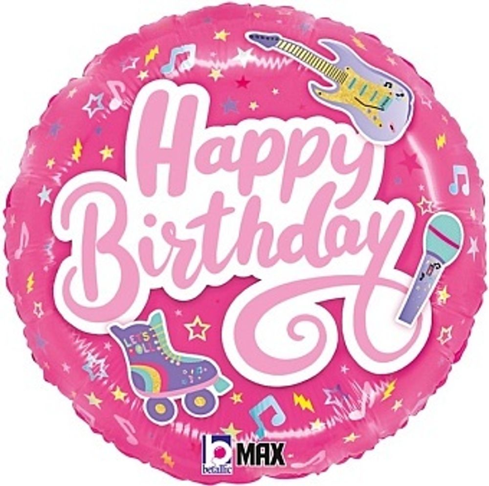 Шар (18&#39;&#39;/46 см) Круг, Happy Birthday, Яркая Вечеринка, Розовый, 1 шт.