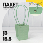 Пакет подарочный 15.5х13х9.5см Ваза для цветов "Квадраты" (Зеленый)
