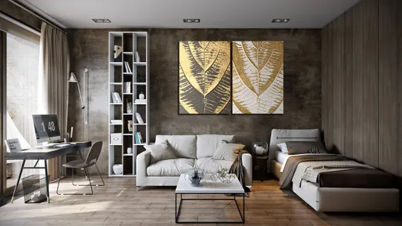 Модульная картина "Листья в золоте"