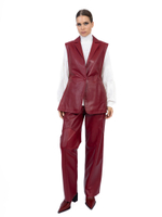 Женские кожаные брюки бордовые прямого кроя