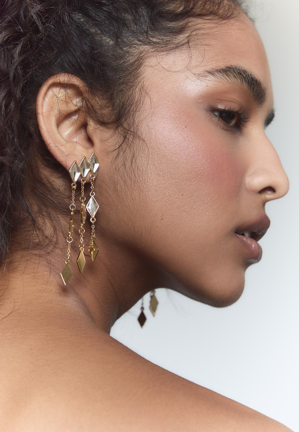 STRADIVARIUS Серьги-подвески в форме ромба, золотой