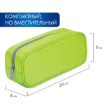 Пенал-косметичка BRAUBERG мягкий "KING SIZE NEON GREEN" 20х8х9 см (3 штуки в упаковке)