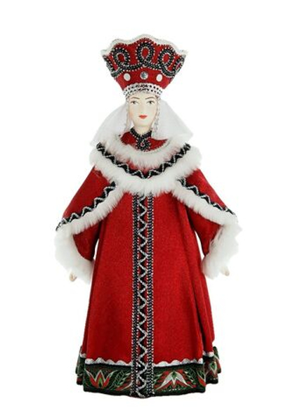 Потешный промысел, кукла интерьерная в костюме боярыни в традиционном зимнем костюме. Россия.