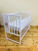 Кровать детская Mini Loft 3D - Oh my bear колесо-качалка (белый) 1200х600