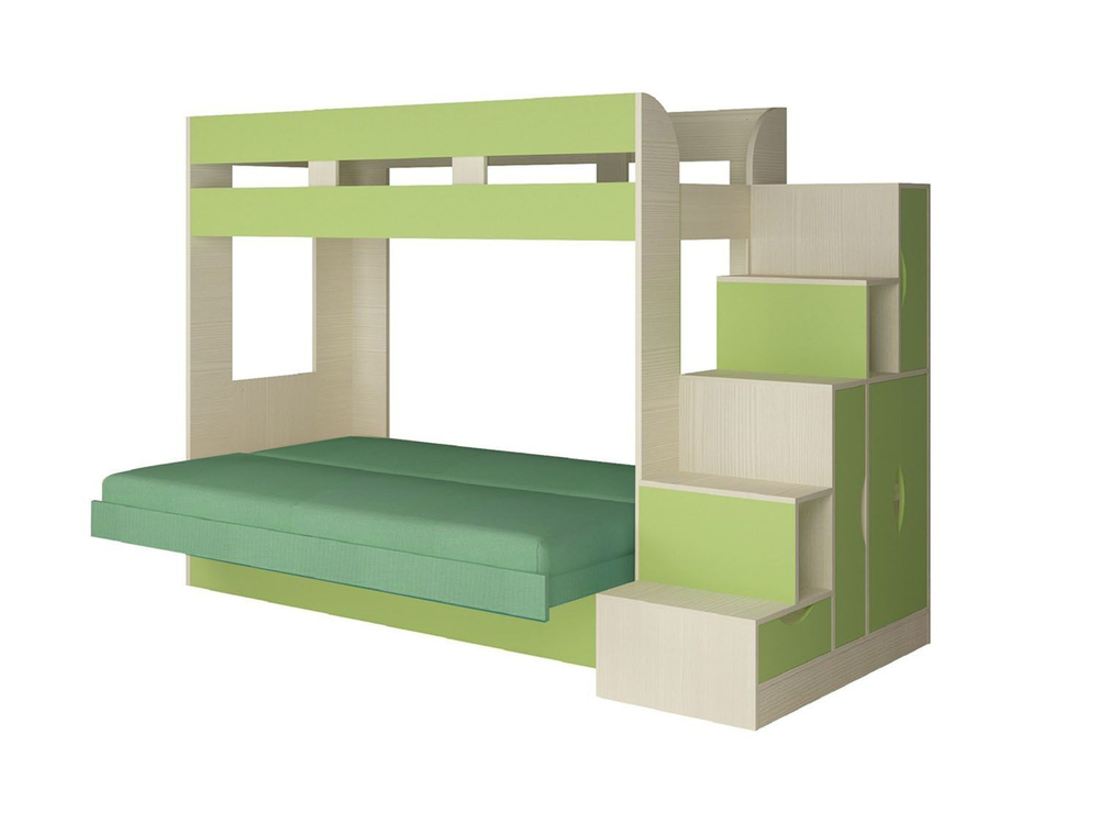 Карамель 75-01 Кровать-чердак Зеленый / Бодега светлый / Велюр Зеленый