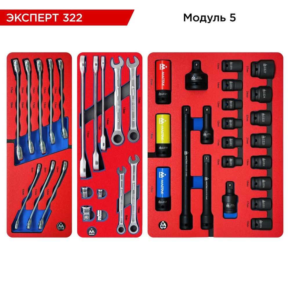 МАСТАК (52-07322R) Набор инструментов 323 предмета, "ЭКСПЕРТ 322", в красной тележке