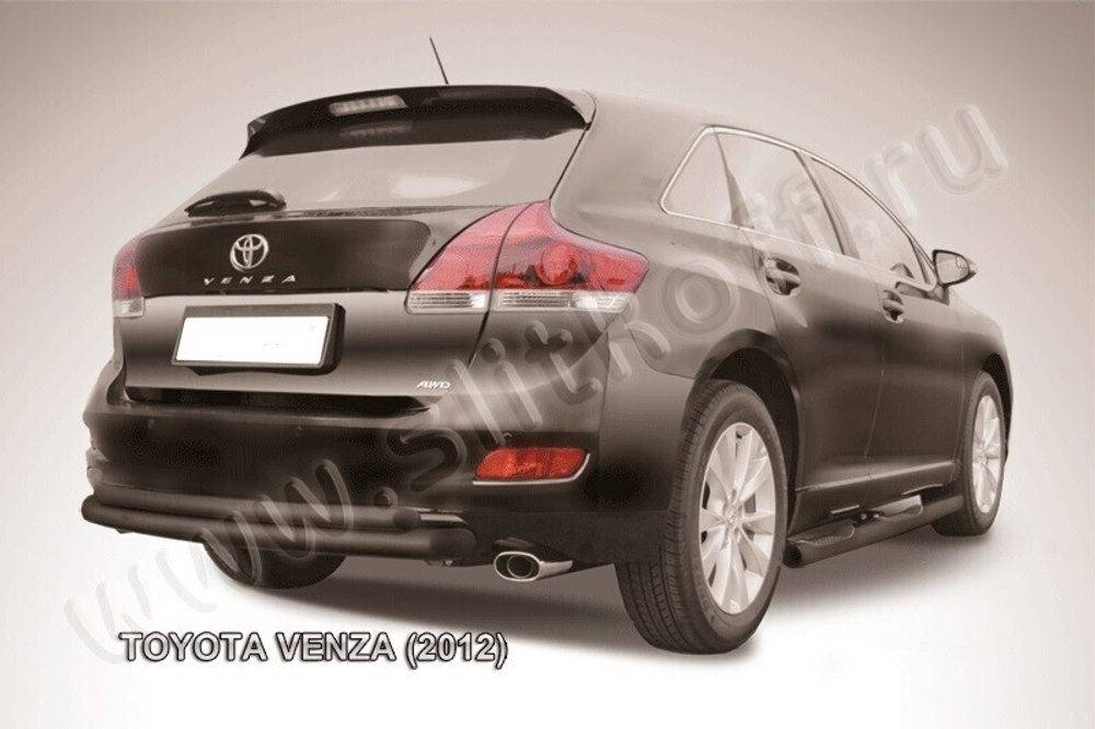 Защита заднего бампера Toyota Venza (2012-2017) d76+d57 радиусная серебристая