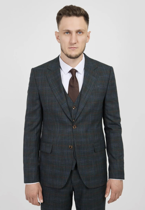 Мужской костюм тройка (серо-синий) В97